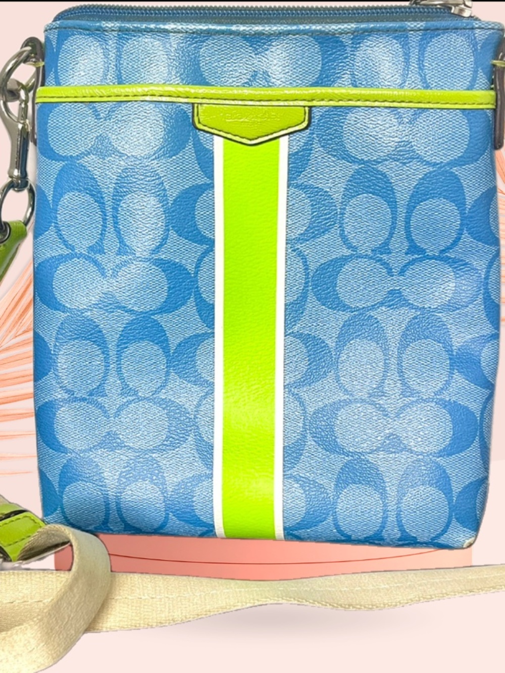 Coach Vintage Signature Stripe Swingback Turquoise and Lime